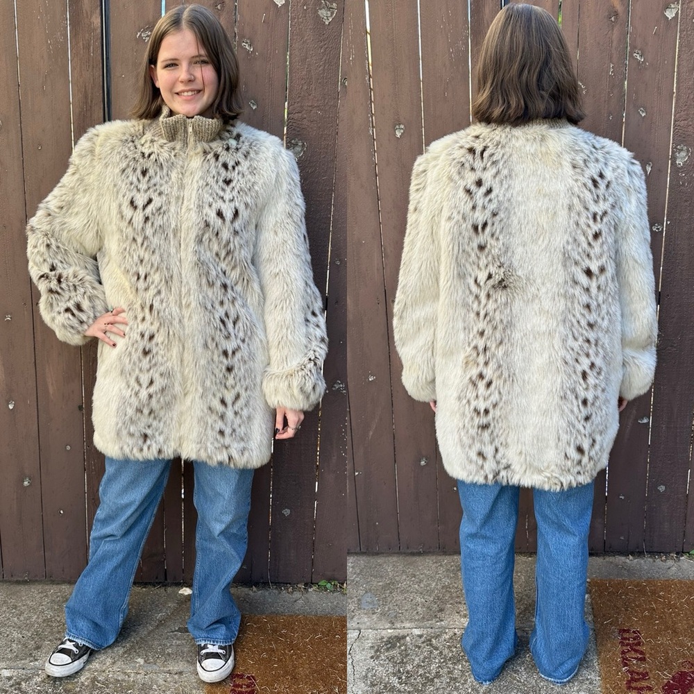 Monterey Fashions Vintage 80s Faux Fur Coat Animal Print